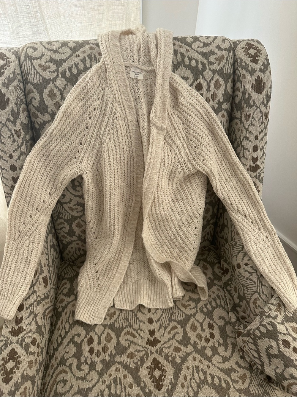 abercrombie kids Cream Open-Front Chunky Knit Cardigan